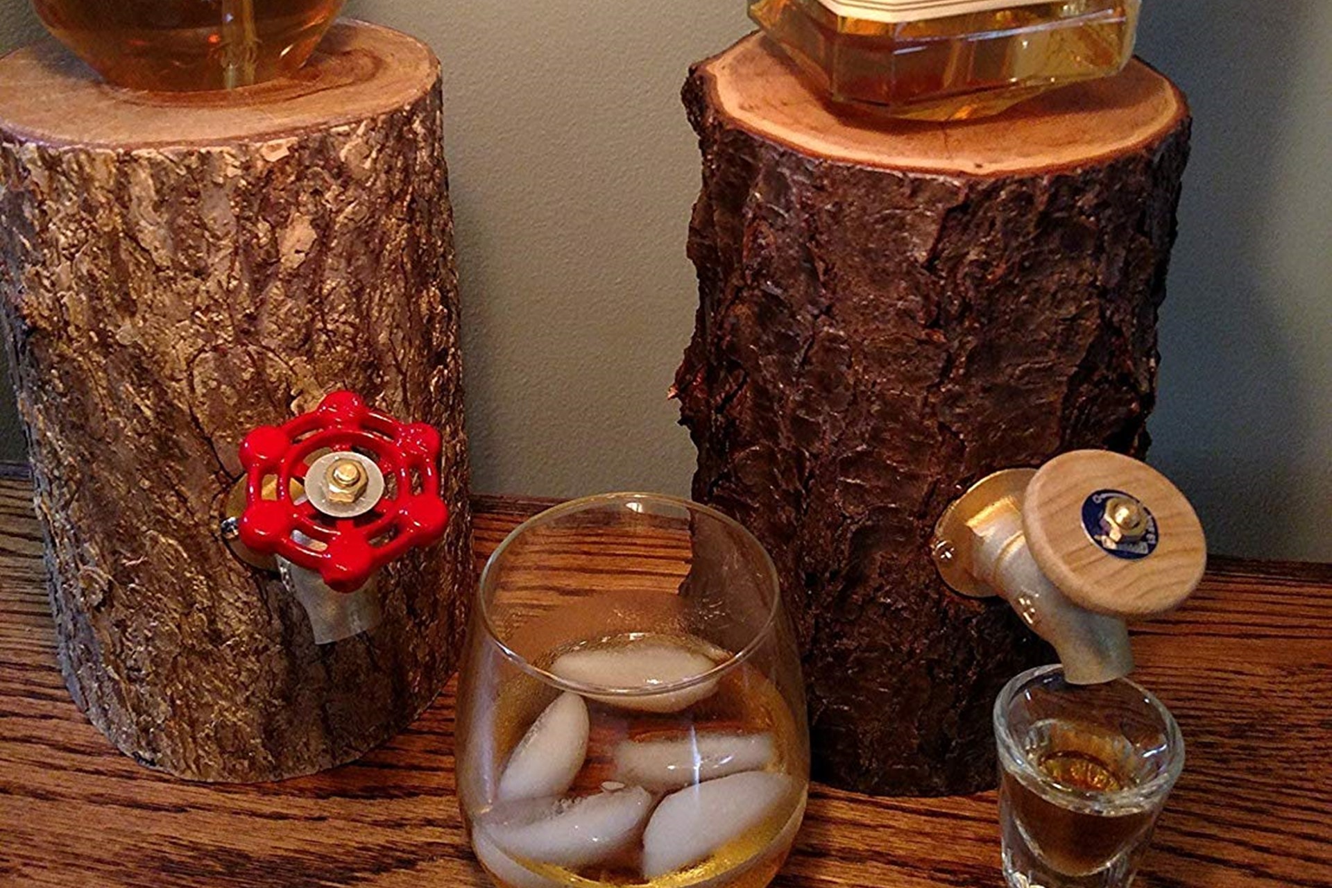 Real Wood Log Liquor Dispenser